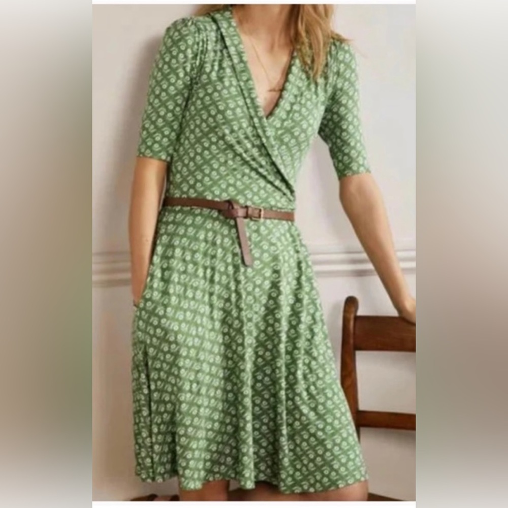 Boden Women's Green Fixed Wrap Jersey Dress English Ivy